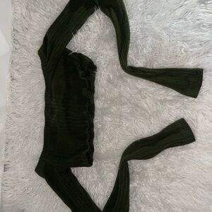 Dark Green Knit Off-Shoulder Crop Top